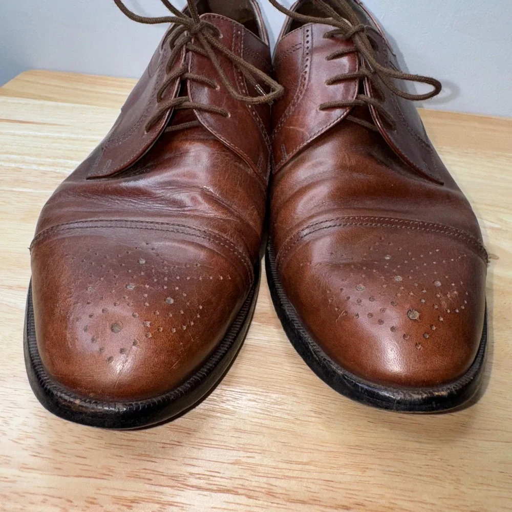 Bally Mens Brown Leather Cap Toe Derby Dress Shoes Brogue Detail Italy Size 13 D